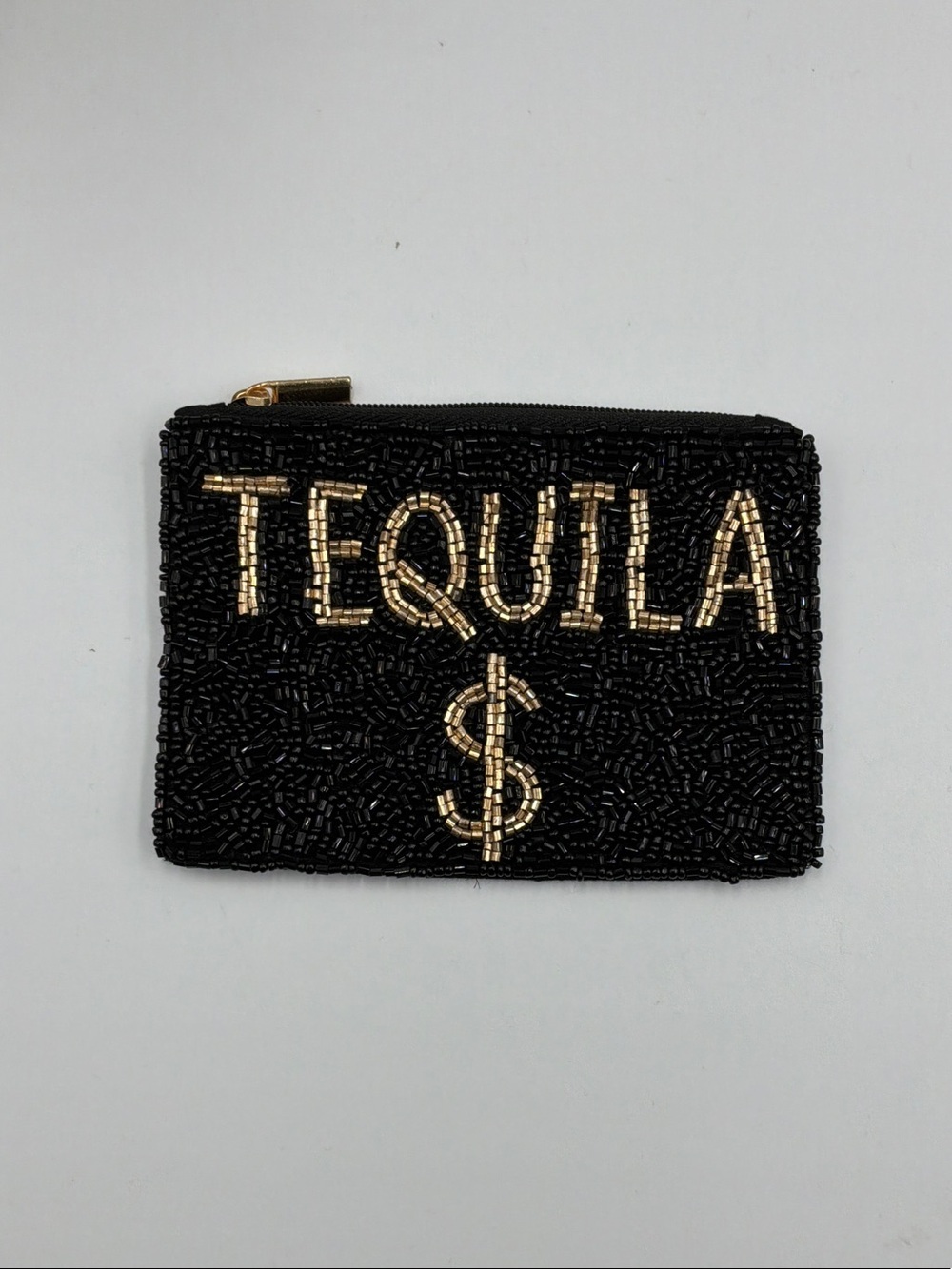 Black Beaded 'TEQUILA $' Zip Pouch - Picture 1 of 3